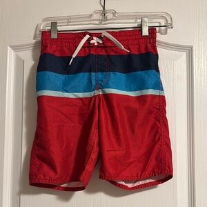 Red and Blue Striped Swim Shorts